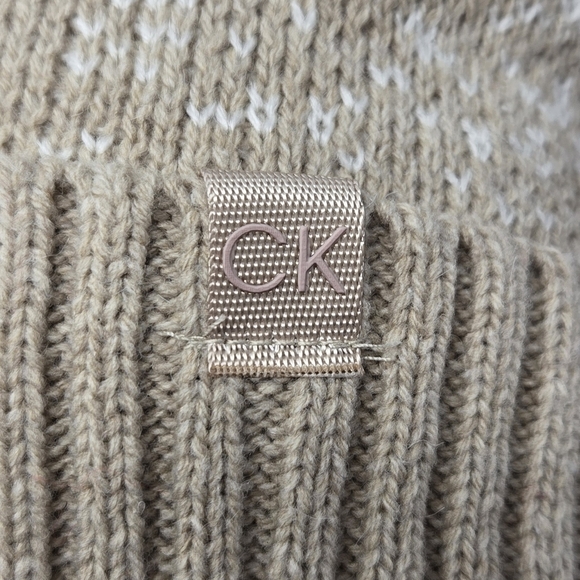 CALVIN KLEIN TAN & CREAM FLEECE LINED BEANIE HAT ACCESSORY FOLDED BRIM WOMEN OS - Picture 3 of 12